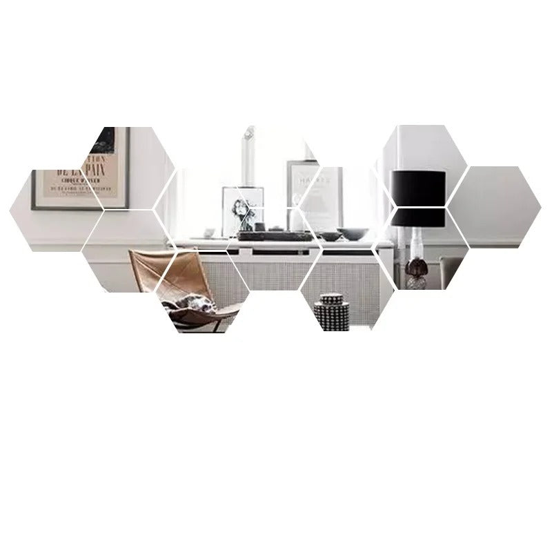 Hexagon 3D Mirror Wall Sticker Multiple Sizes DIY TV Background Living Room