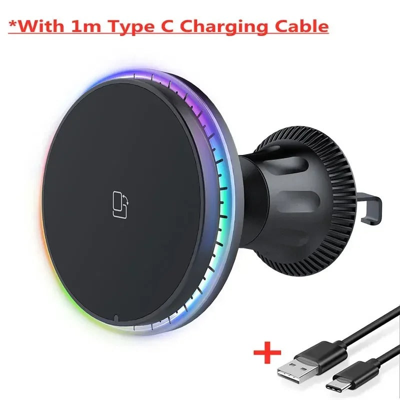 30W Magnetic Car Wireless Chargers RGB LED Light