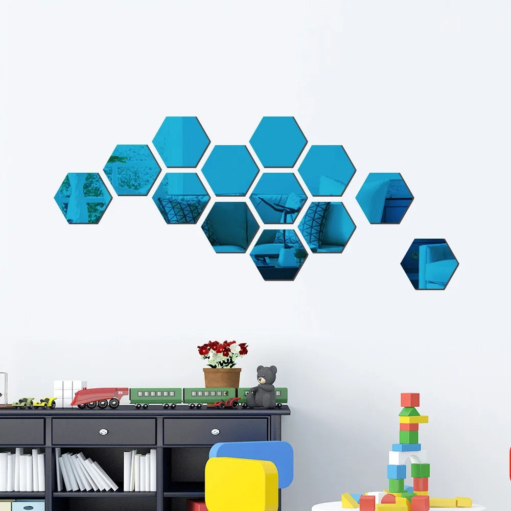 Hexagon 3D Mirror Wall Sticker Multiple Sizes DIY TV Background Living Room