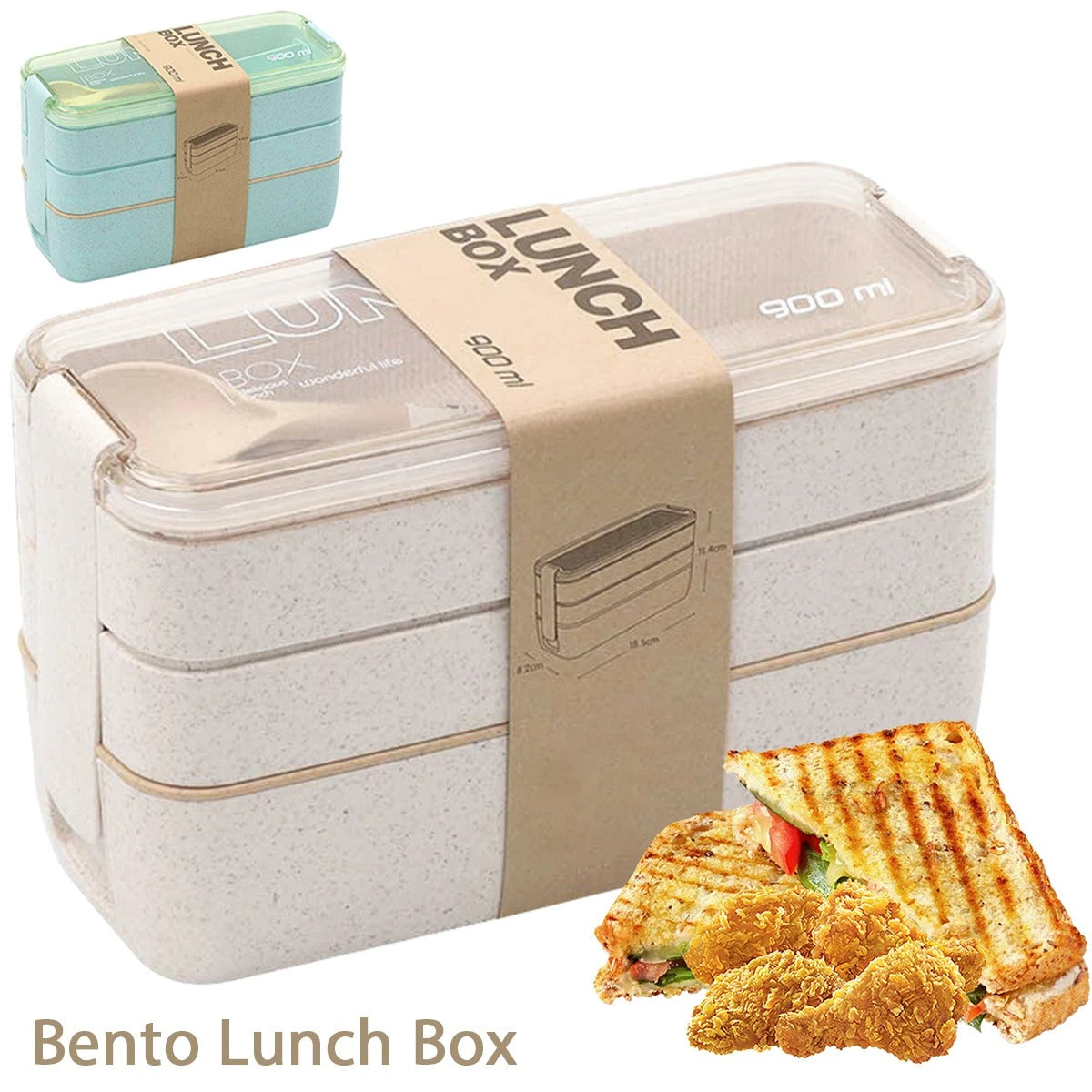 900ml Bento Box for Kids 3 Stackable Lunch Box