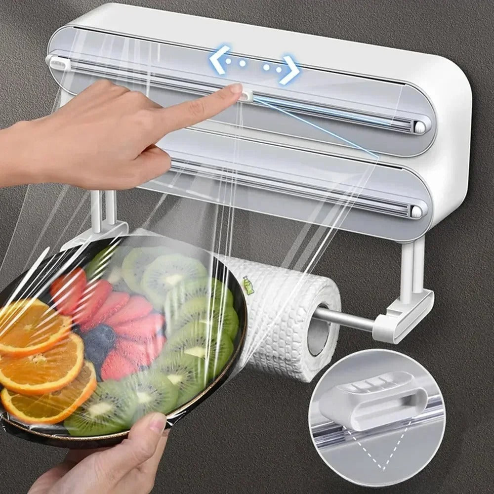 Food Film Dispenser Magnetic Wrap With Cutter Storage Box