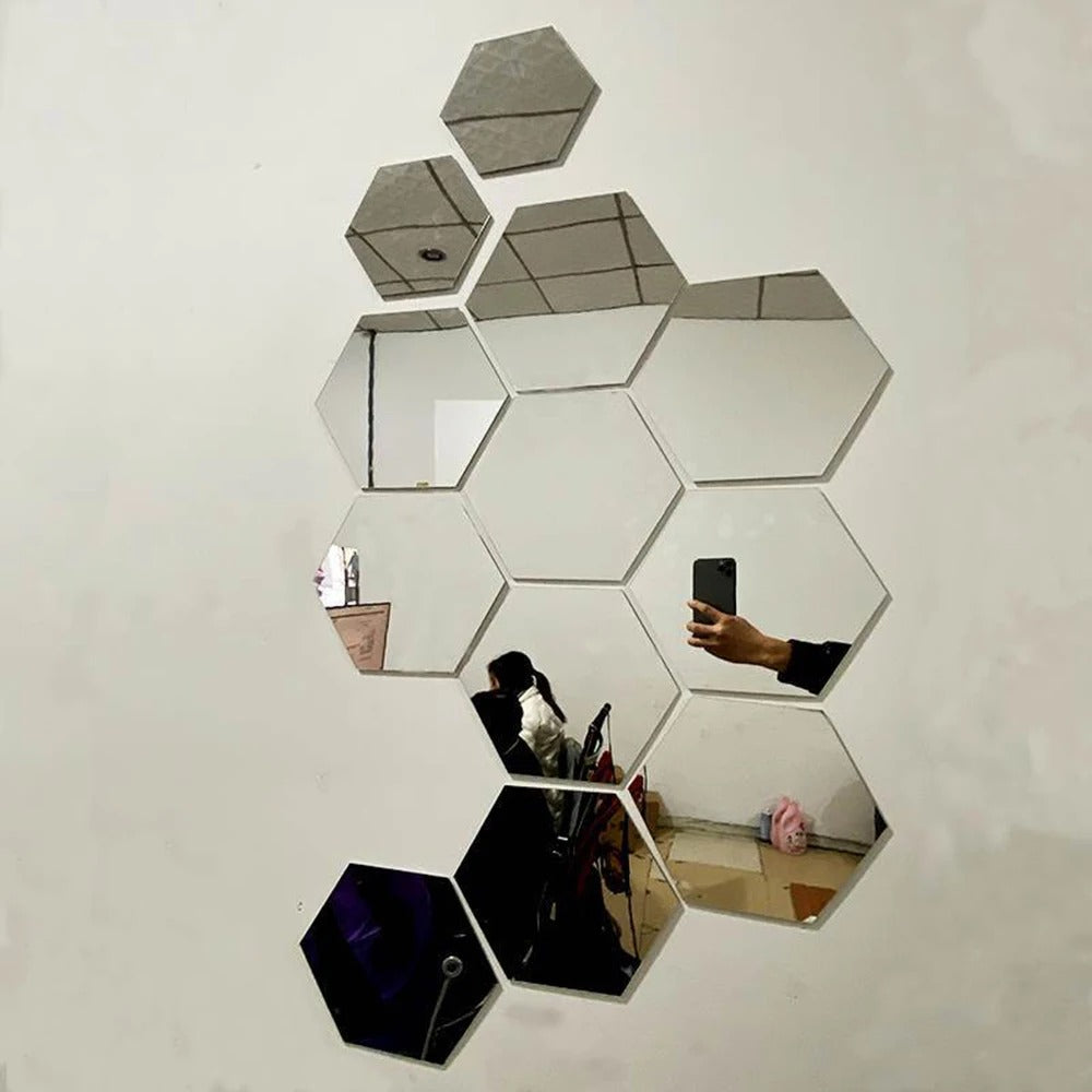 Hexagon 3D Mirror Wall Sticker Multiple Sizes DIY TV Background Living Room