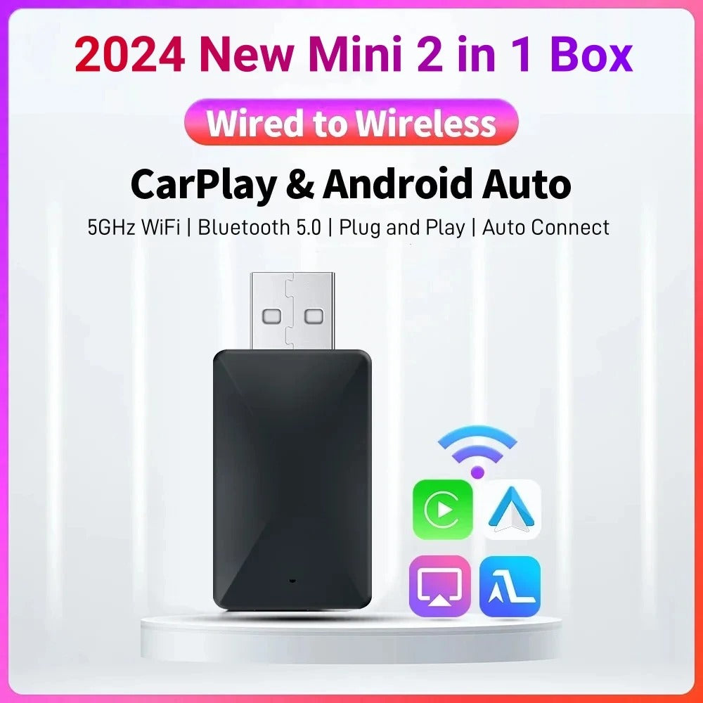 Wireless Carplay Adapter Android Auto Wireless Smart Dongle 2in1