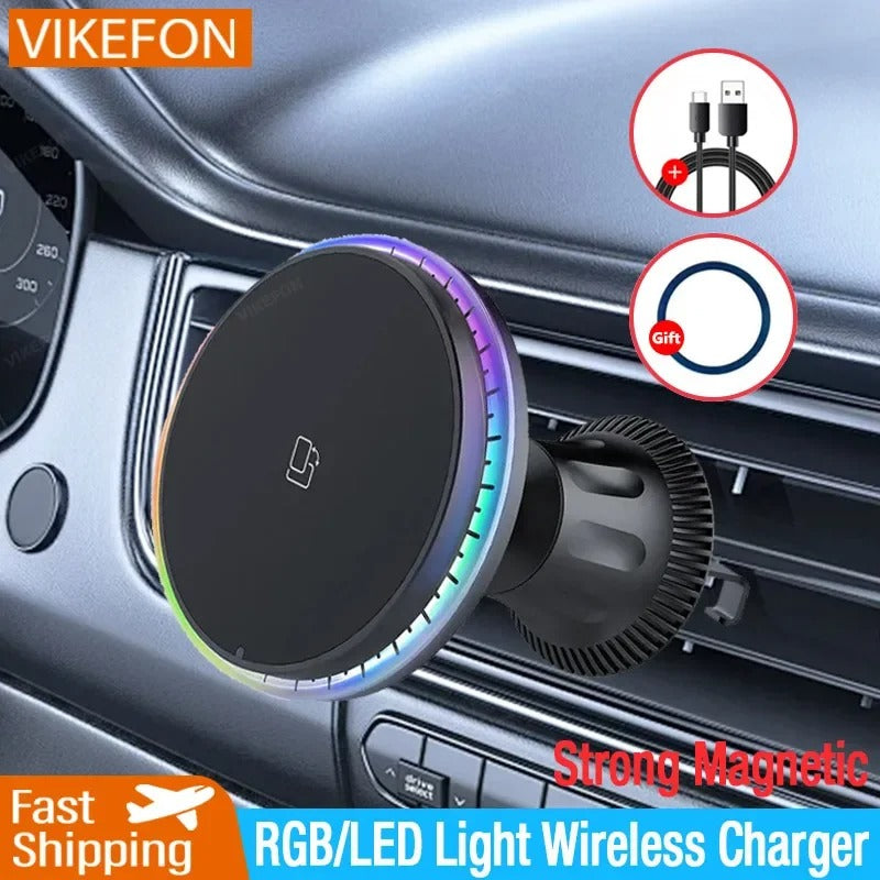 30W Magnetic Car Wireless Chargers RGB LED Light