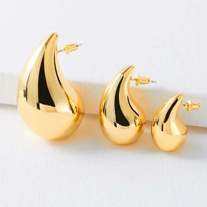 Trendy Plate Gold Color Chunky Waterdrop Dupes Drop Earrings for Women