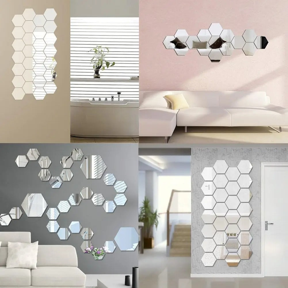 Hexagon 3D Mirror Wall Sticker Multiple Sizes DIY TV Background Living Room