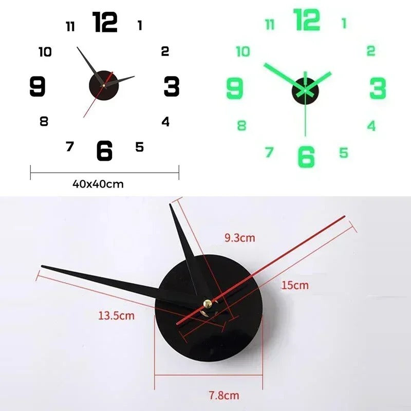 3D Luminous Wall Clock Frameless Acrylic Digital Clock Wall Stickers