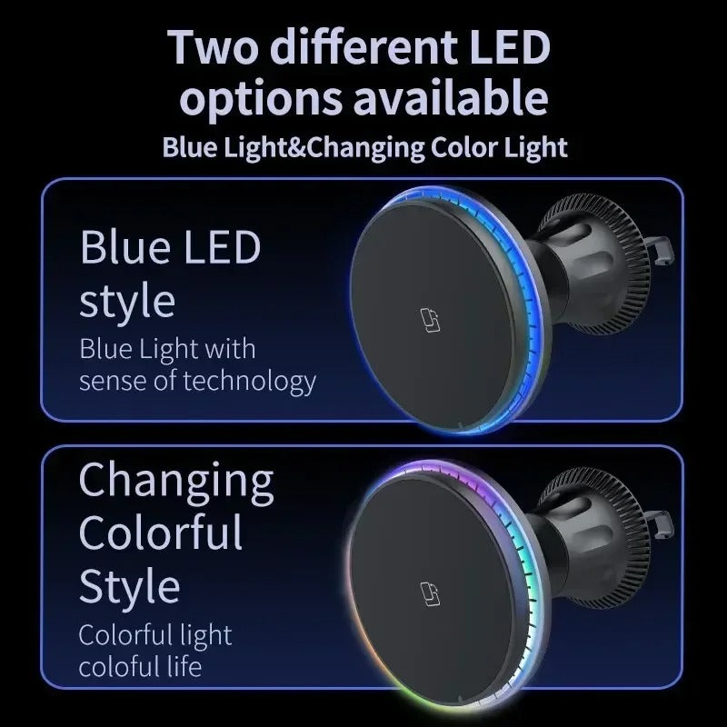 30W Magnetic Car Wireless Chargers RGB LED Light