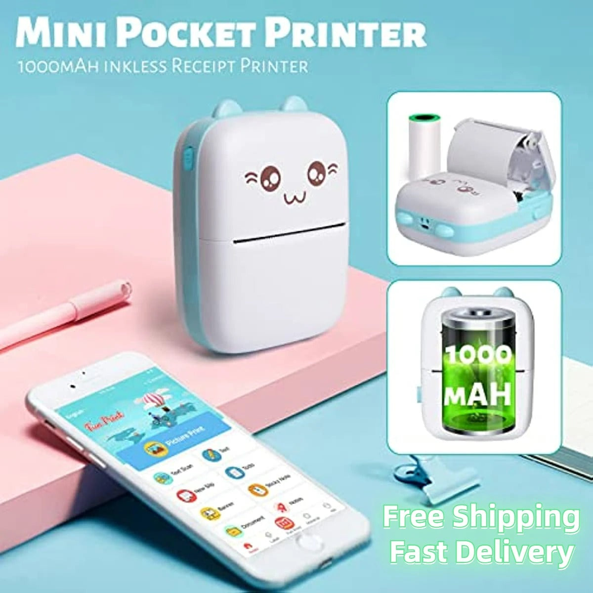 Mini Photo Pocket Printer Portable Ink-free Thermal 57mm Sticker