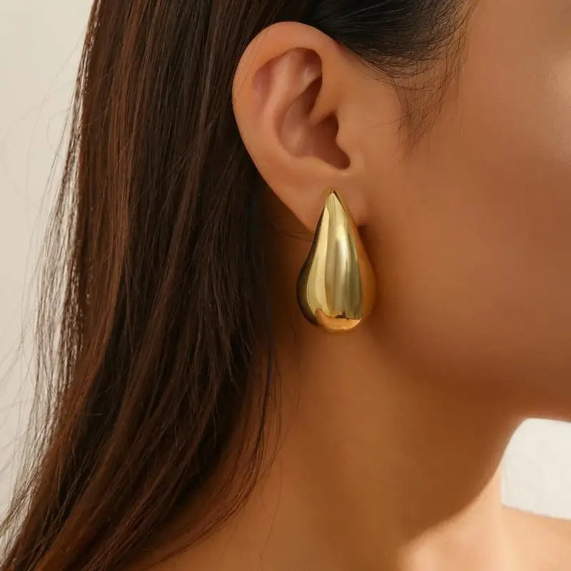 Trendy Plate Gold Color Chunky Waterdrop Dupes Drop Earrings for Women