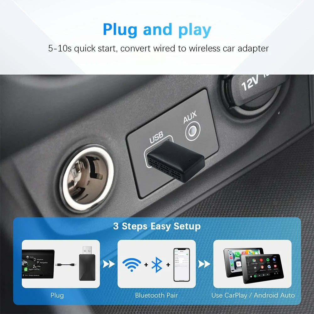 Wireless Carplay Adapter Android Auto Wireless Smart Dongle 2in1