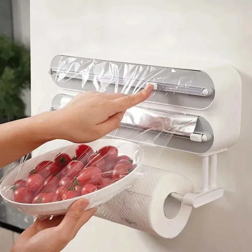 Food Film Dispenser Magnetic Wrap With Cutter Storage Box