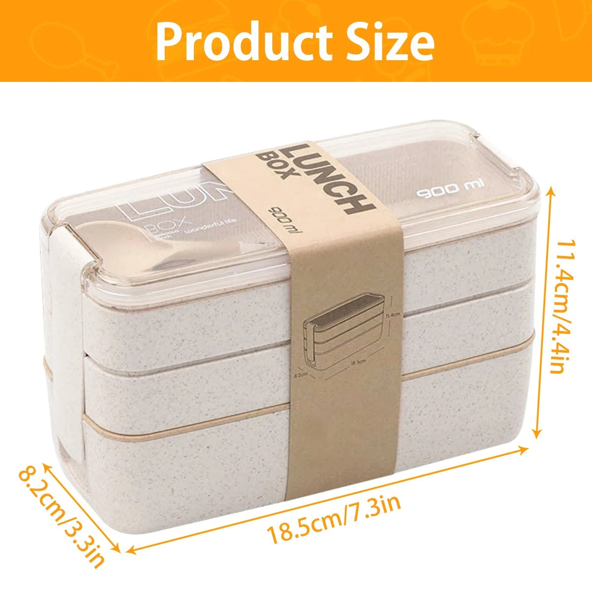 900ml Bento Box for Kids 3 Stackable Lunch Box