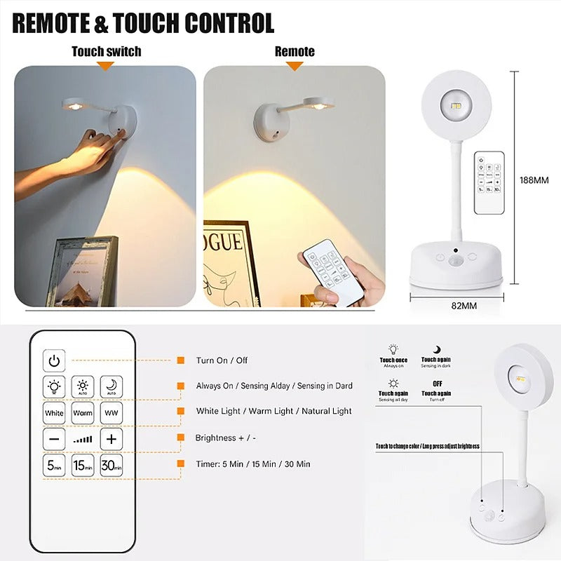 Motion Sensor Night Light Remote Control LED Wall Spot Lamp