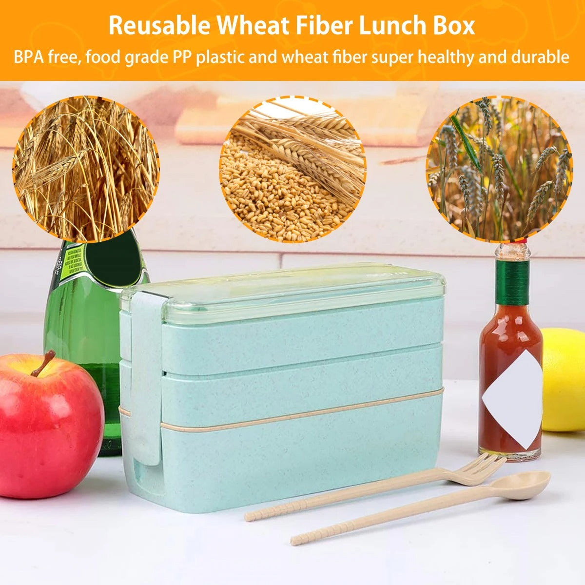 900ml Bento Box for Kids 3 Stackable Lunch Box