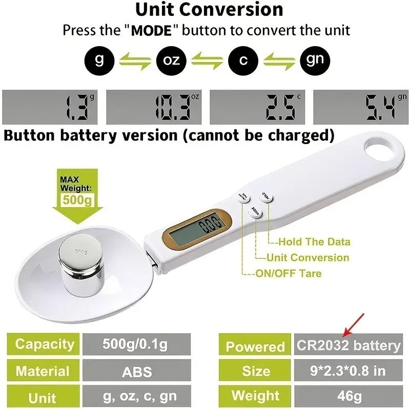 Mini Spoon Scale Digital Kitchen Scale Electronic LCD Food Scale 0.1-500g