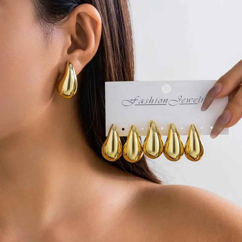 Trendy Plate Gold Color Chunky Waterdrop Dupes Drop Earrings for Women