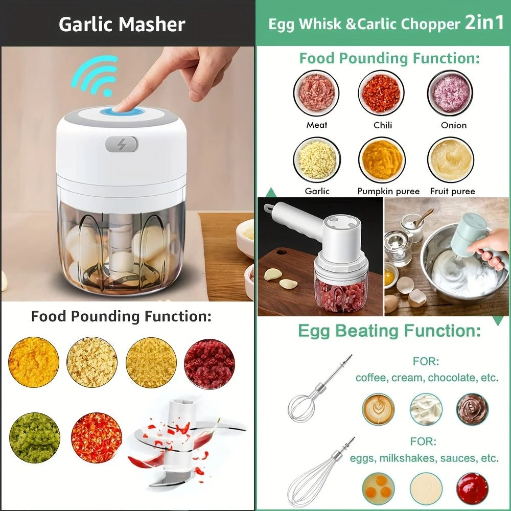 Electric Kitchen Food Chopper Mini Garlic Masher Crusher USB Portable