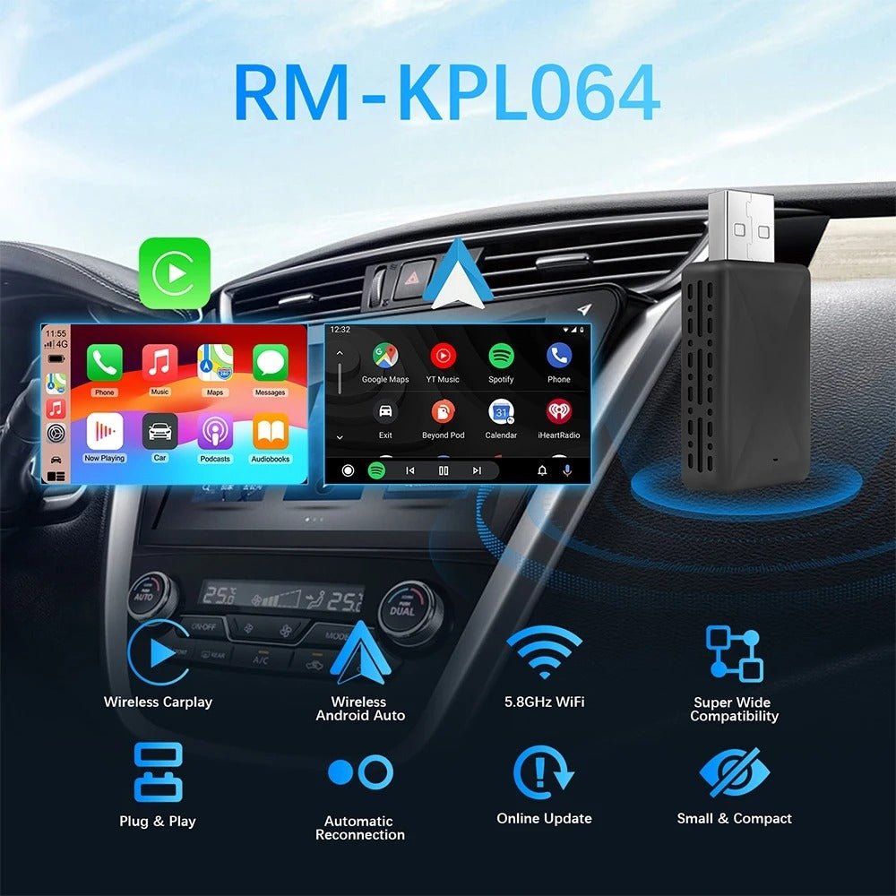 Wireless Carplay Adapter Android Auto Wireless Smart Dongle 2in1