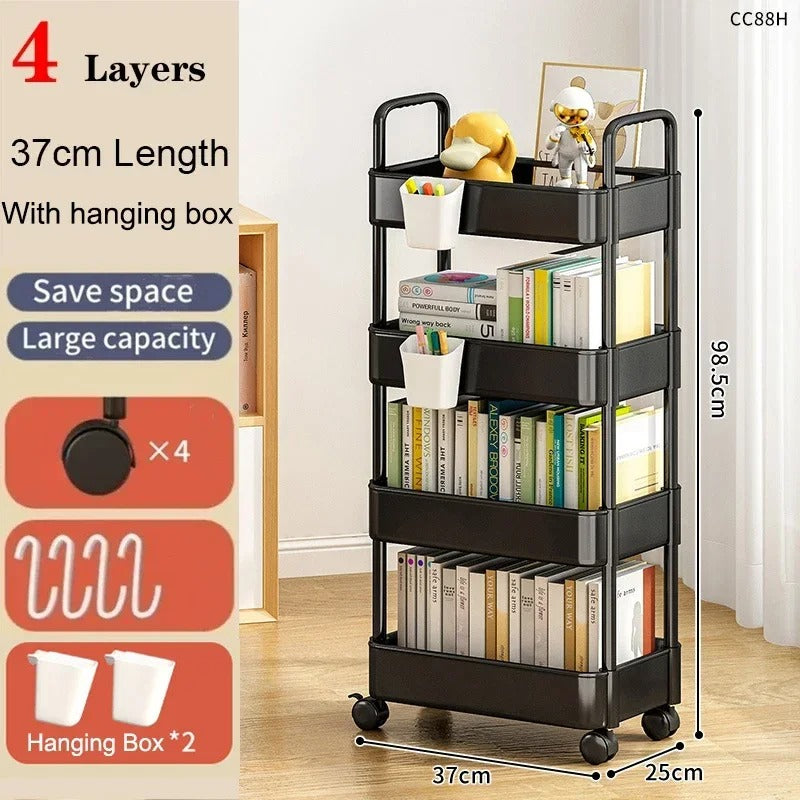 Bookshelf Storage Kitchen Organizer Cart With Wheels Multi-Layer