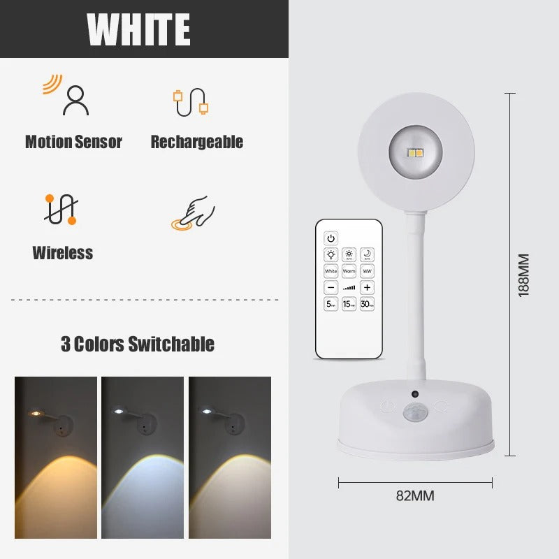 Motion Sensor Night Light Remote Control LED Wall Spot Lamp