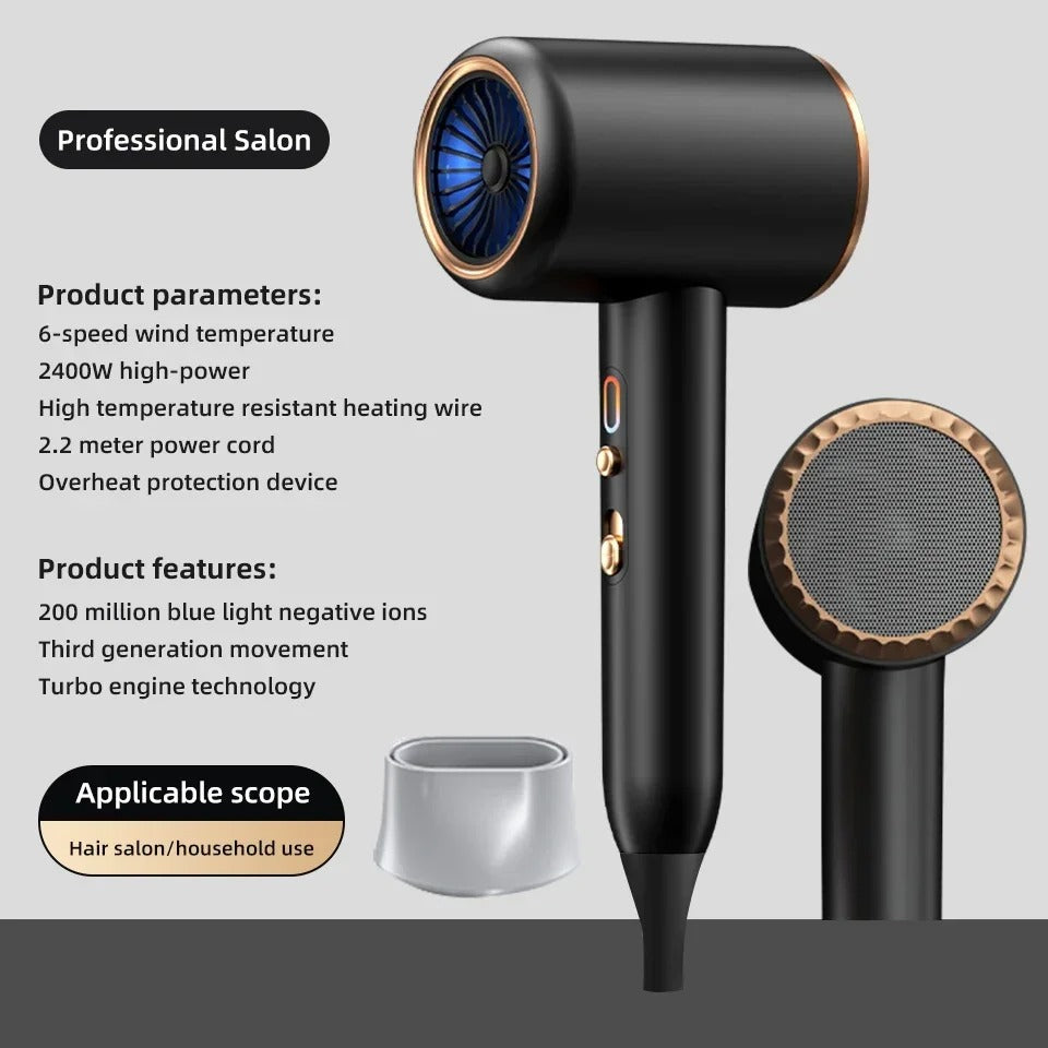 Professional Hair Dryer Hot Cold Wind Air Brush Hairdryer 2400W 3th Gear