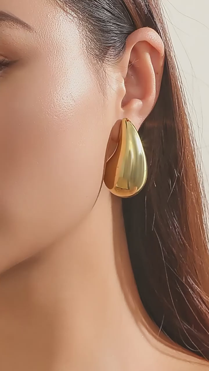 Trendy Plate Gold Color Chunky Waterdrop Dupes Drop Earrings for Women